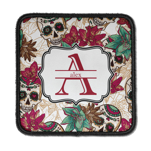 Custom Sugar Skulls & Flowers Iron On Square Patch w/ Name and Initial