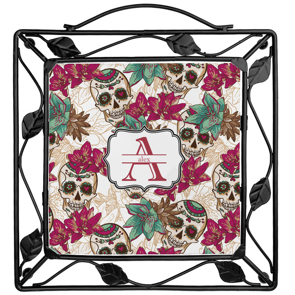 Custom Sugar Skulls & Flowers Square Trivet (Personalized)