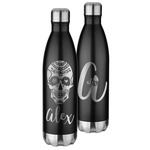Sugar Skulls & Flowers Black Water Bottle - 26 oz. Stainless Steel - Engraved Front & Back (Personalized)