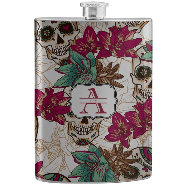 Custom Sugar Skulls & Flowers Stainless Steel Flask (Personalized)