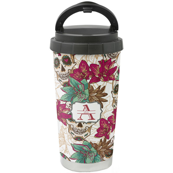 Custom Sugar Skulls & Flowers Stainless Steel Coffee Tumbler (Personalized)