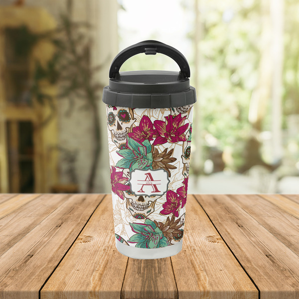 Sugar Skulls & Flowers Stainless Steel Travel Cup Lifestyle