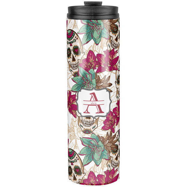 Custom Sugar Skulls & Flowers Stainless Steel Skinny Tumbler - 20 oz (Personalized)
