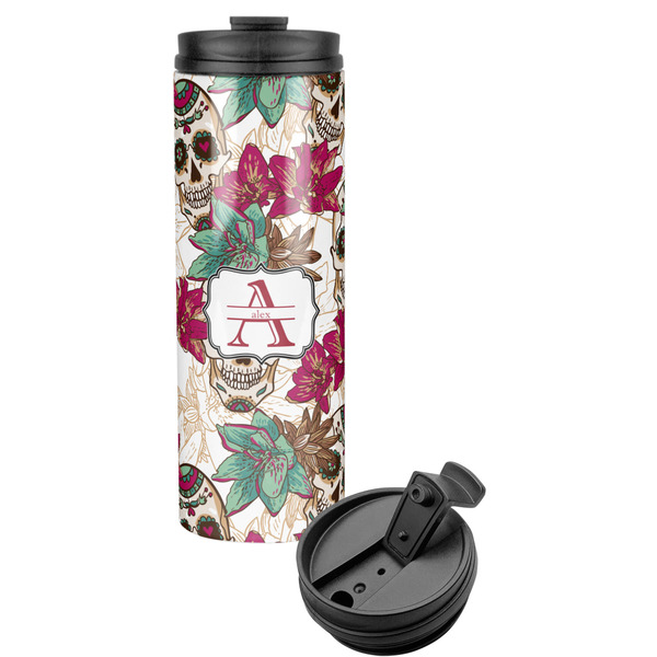 Custom Sugar Skulls & Flowers Stainless Steel Skinny Tumbler (Personalized)