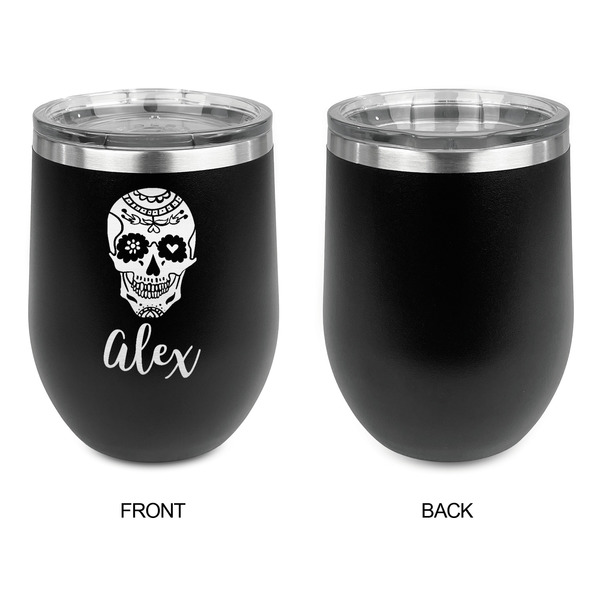 Sugar Skulls & Flowers Stainless Wine Tumblers - Black - Single Sided - Approval
