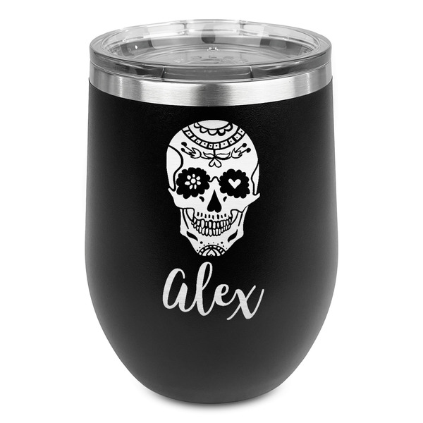 Custom Sugar Skulls & Flowers Stemless Wine Tumbler - 5 Color Choices - Stainless Steel  (Personalized)