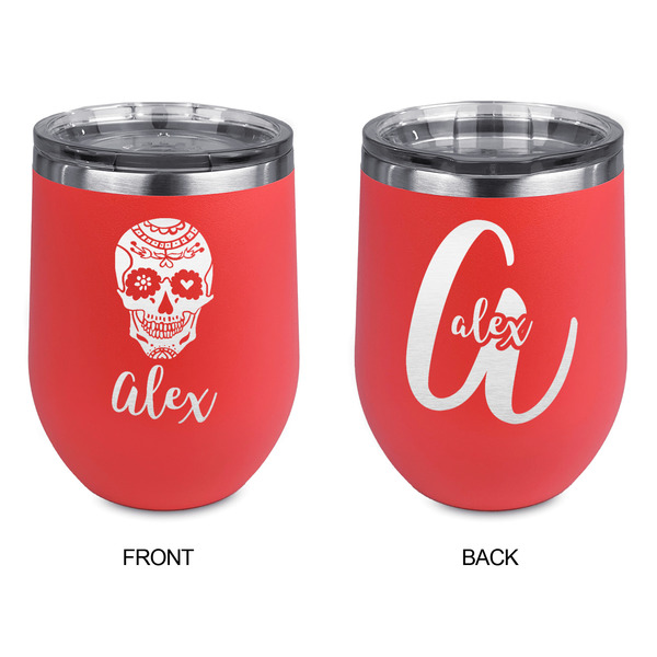Sugar Skulls & Flowers Stainless Wine Tumblers - Coral - Double Sided - Approval