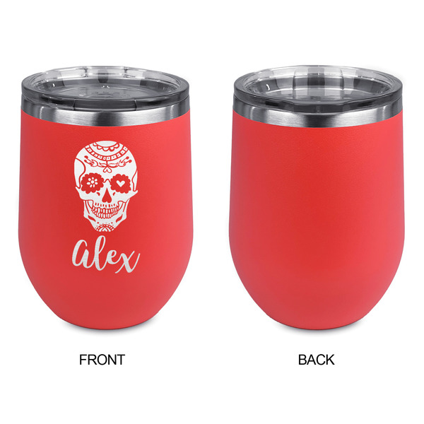Sugar Skulls & Flowers Stainless Wine Tumblers - Coral - Single Sided - Approval