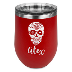 Sugar Skulls & Flowers Stemless Stainless Steel Wine Tumbler - Red - Double Sided (Personalized)