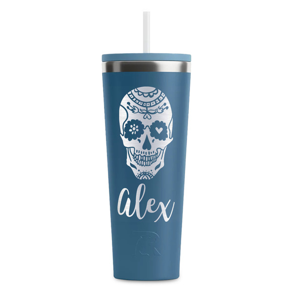 Custom Sugar Skulls & Flowers RTIC Everyday Tumbler with Straw - 28oz (Personalized)