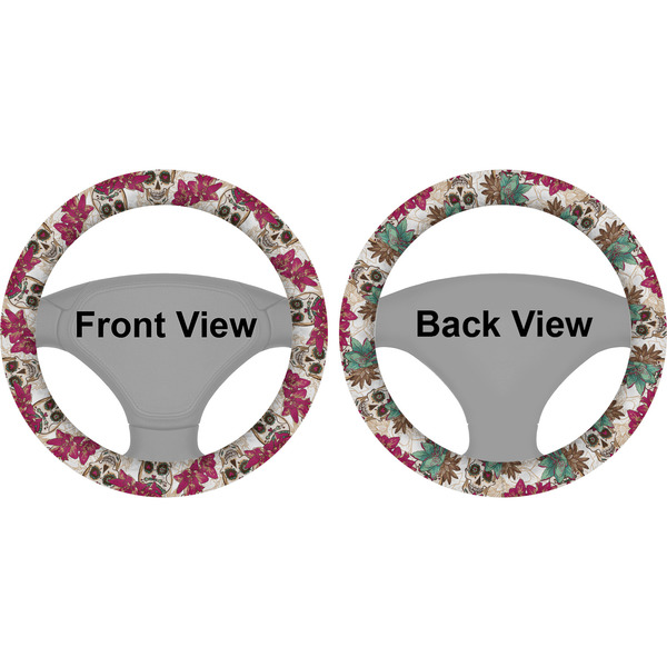 Sugar Skulls & Flowers Steering Wheel Cover- Front and Back