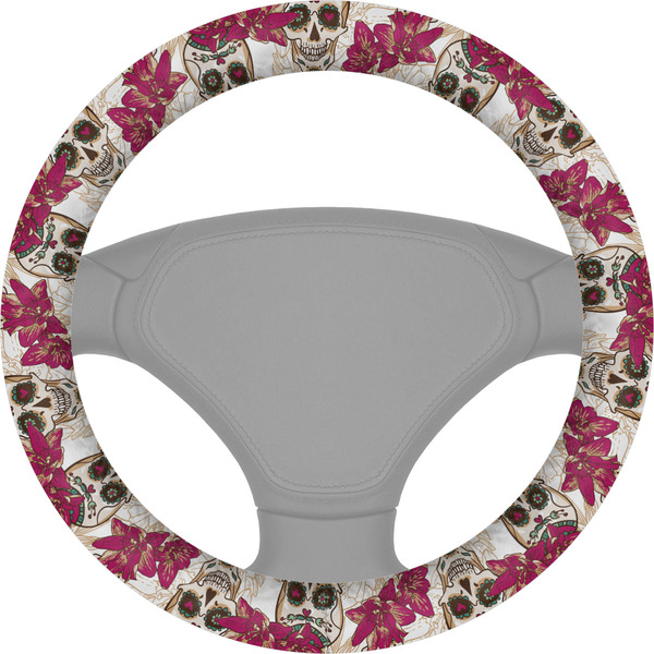 Custom Sugar Skulls & Flowers Steering Wheel Cover
