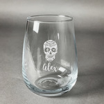 Sugar Skulls & Flowers Stemless Wine Glass (Single) (Personalized)