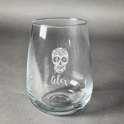 Sugar Skulls & Flowers Stemless Wine Glass - Engraved (Personalized)