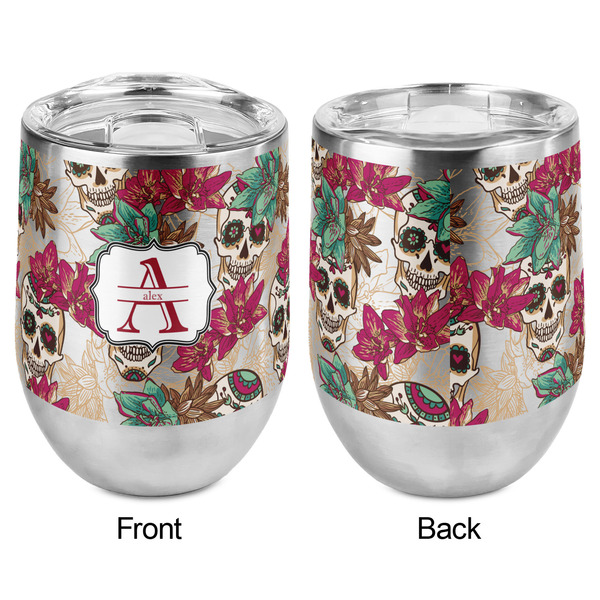Sugar Skulls & Flowers Stemless Wine Tumbler - Full Print - Approval