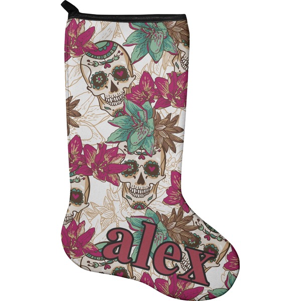 Custom Sugar Skulls & Flowers Holiday Stocking - Neoprene (Personalized)