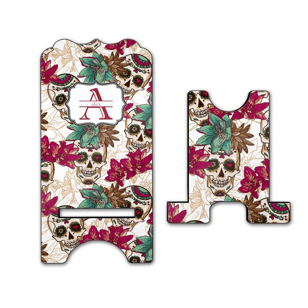 Sugar Skulls & Flowers Stylized Phone Stand - Front & Back - Large