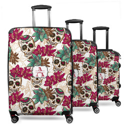 Sugar Skulls & Flowers 3 Piece Luggage Set - 20" Carry On, 24" Medium Checked, 28" Large Checked (Personalized)