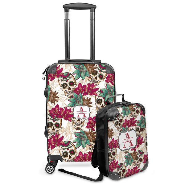 Custom Sugar Skulls & Flowers Kids 2-Piece Luggage Set - Suitcase & Backpack (Personalized)