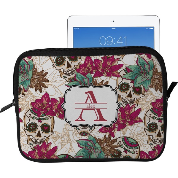 Custom Sugar Skulls & Flowers Tablet Case / Sleeve - Large (Personalized)