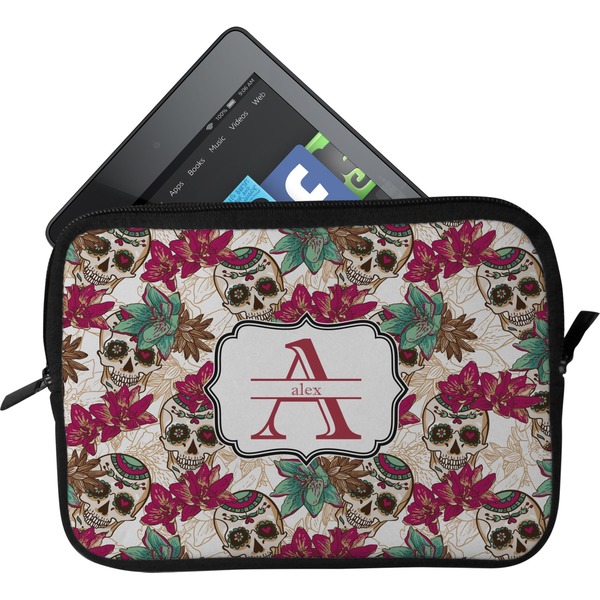 Custom Sugar Skulls & Flowers Tablet Case / Sleeve - Small (Personalized)