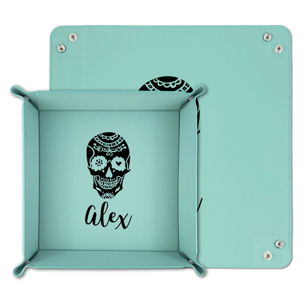 Sugar Skulls & Flowers Teal Faux Leather Valet Trays - PARENT MAIN