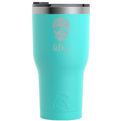 Sugar Skulls & Flowers RTIC Tumbler - Teal - Engraved Front (Personalized)