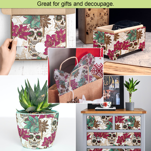 Sugar Skulls & Flowers Tissue Paper - In Use Collage