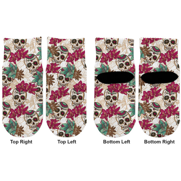 Sugar Skulls & Flowers Toddler Ankle Socks - Double Pair - Front and Back - Apvl