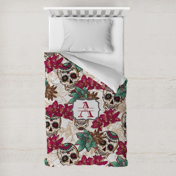 Custom Sugar Skulls & Flowers Toddler Duvet Cover w/ Name and Initial