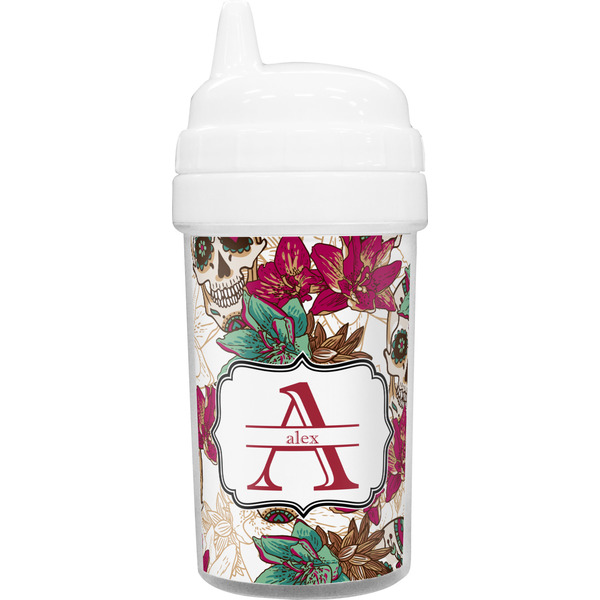 Custom Sugar Skulls & Flowers Toddler Sippy Cup (Personalized)