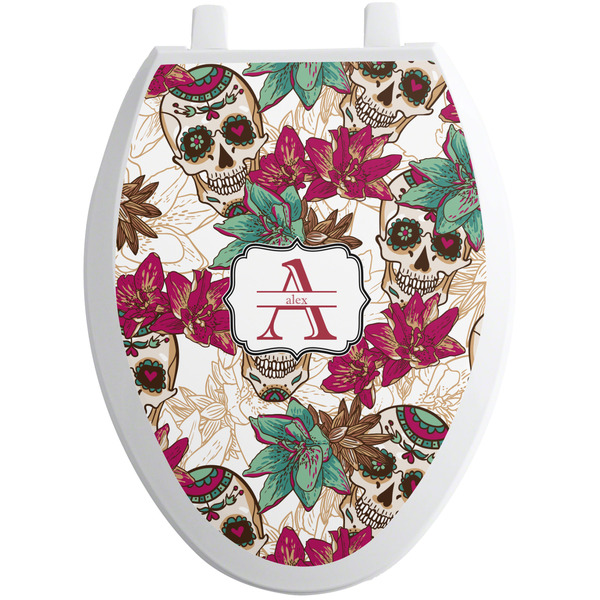 Sugar Skulls & Flowers Toilet Seat Decal (Personalized)