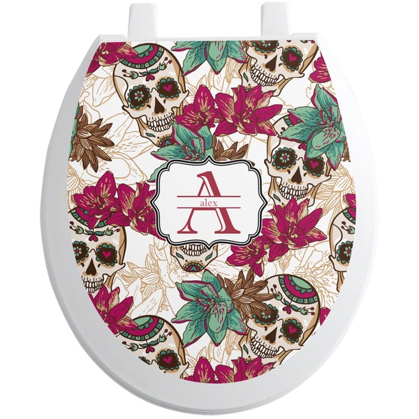 Custom Sugar Skulls & Flowers Toilet Seat Decal (Personalized)