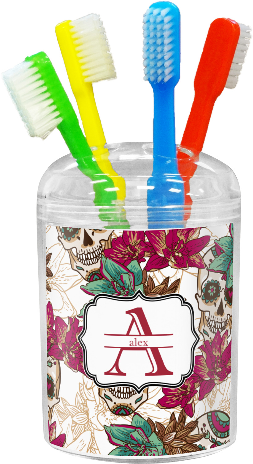 Sugar Skulls & Flowers Toothbrush Holder (Personalized) YouCustomizeIt