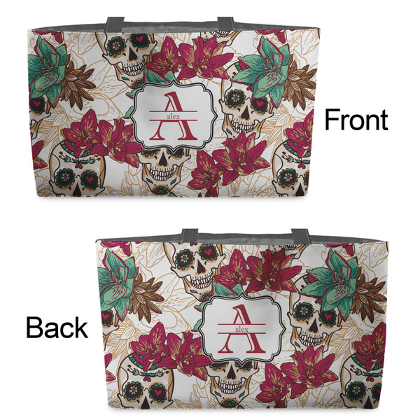 Sugar Skulls & Flowers Tote w/Black Handles - Front & Back Views