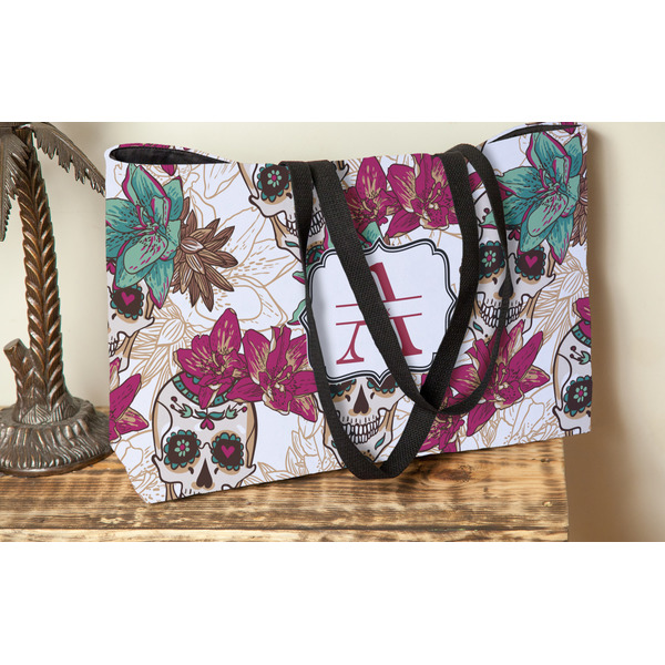 Sugar Skulls & Flowers Tote w/Black Handles - Lifestyle View