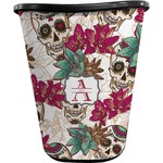 Sugar Skulls & Flowers Waste Basket - Double Sided (Black) (Personalized)