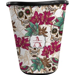 Sugar Skulls & Flowers Waste Basket - Single Sided (Black) (Personalized)