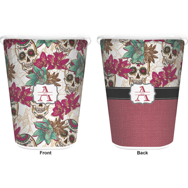Sugar Skulls & Flowers Trash Can White - Front and Back - Apvl