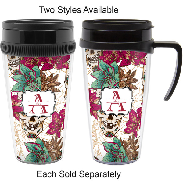 Sugar Skulls & Flowers Travel Mugs - with & without Handle