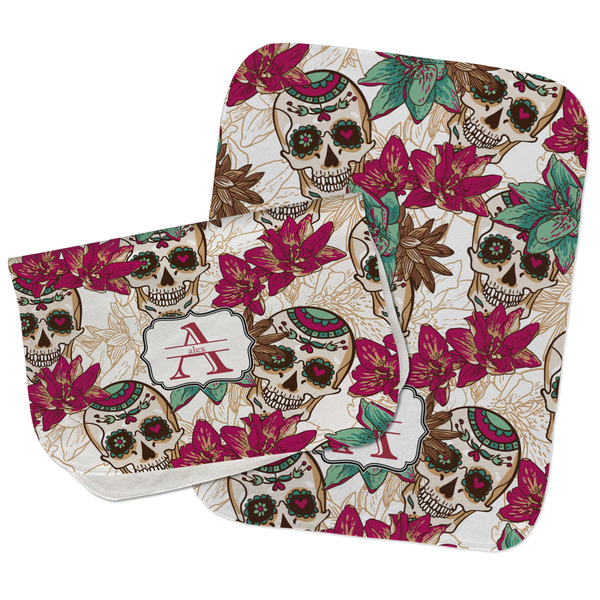 Sugar Skulls & Flowers Two Rectangle Burp Cloths - Open & Folded