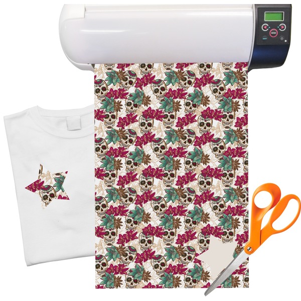 Custom Sugar Skulls & Flowers Heat Transfer Vinyl Sheet (12"x18")