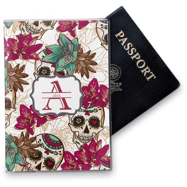 Custom Sugar Skulls & Flowers Vinyl Passport Holder (Personalized)
