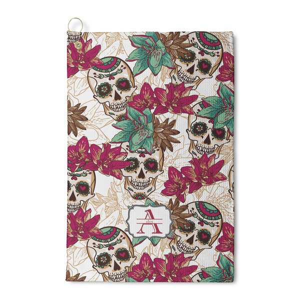 Custom Sugar Skulls & Flowers Waffle Weave Golf Towel (Personalized)
