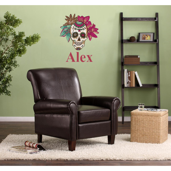 Sugar Skulls & Flowers Wall Graphic on Living Room Wall