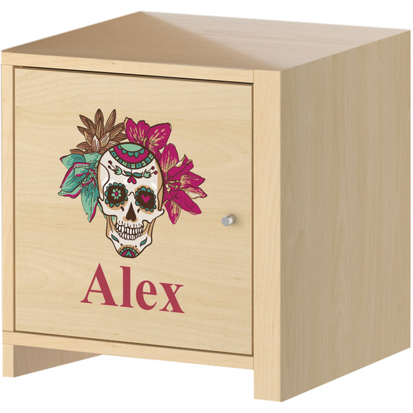 Sugar Skulls & Flowers Wall Graphic on Wooden Cabinet