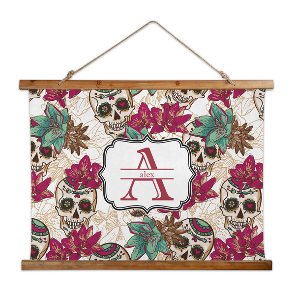 Custom Sugar Skulls & Flowers Wall Hanging Tapestry - Wide (Personalized)