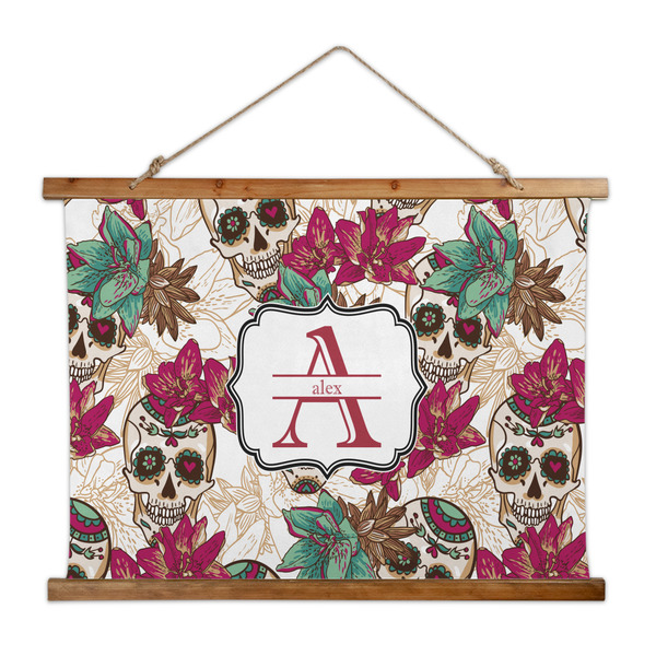 Custom Sugar Skulls & Flowers Wall Hanging Tapestry - Wide (Personalized)
