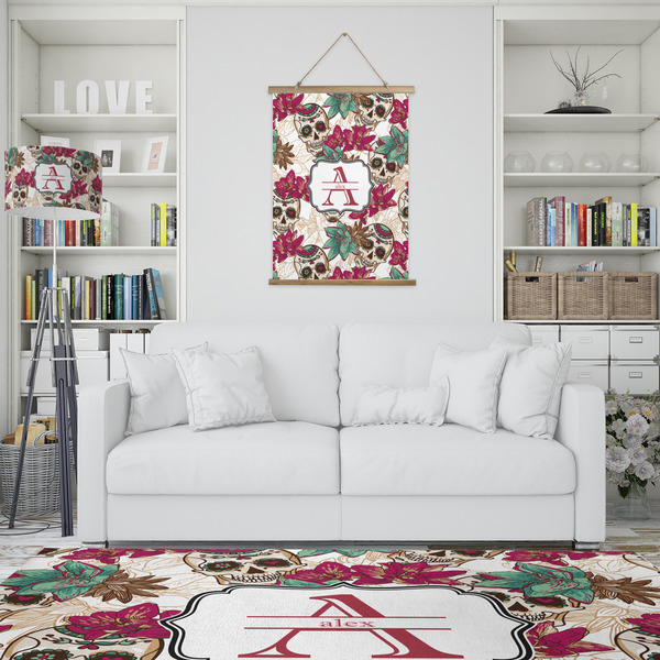 Sugar Skulls & Flowers Wall Hanging Tapestry - Portrait - IN CONTEXT