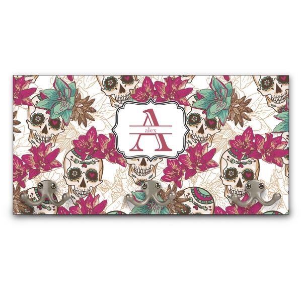 Custom Sugar Skulls & Flowers Wall Mounted Coat Rack (Personalized)